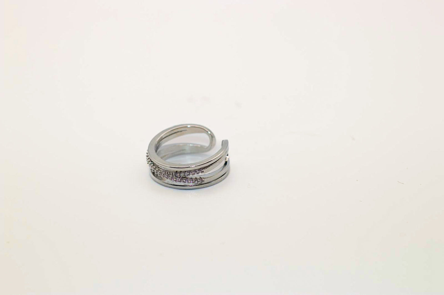 Lumin Silver Triple Band Ring – Adjustable Crystal Layered Design