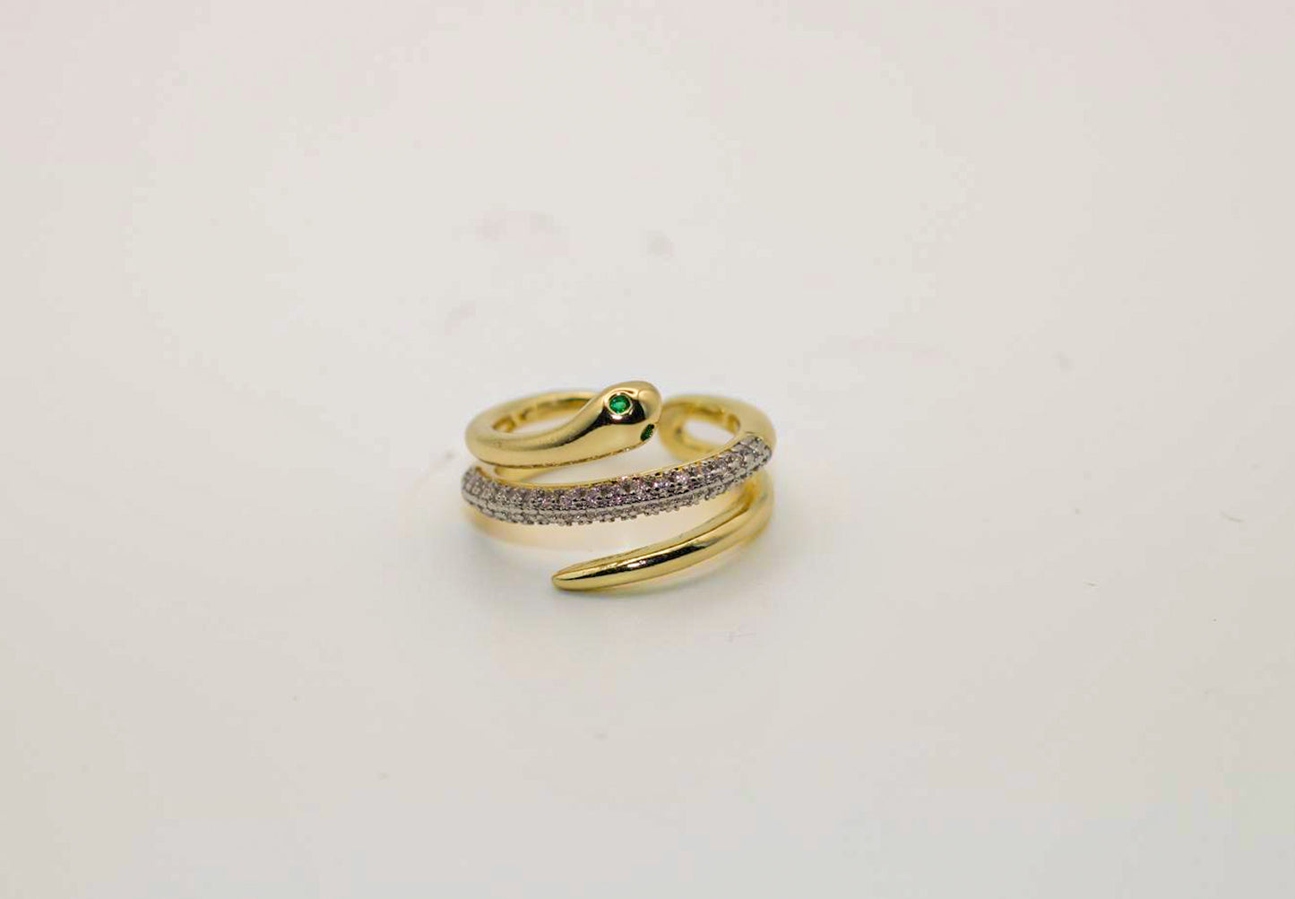 Serpentine Crystal Wrap Ring – Gold Plated Adjustable Band