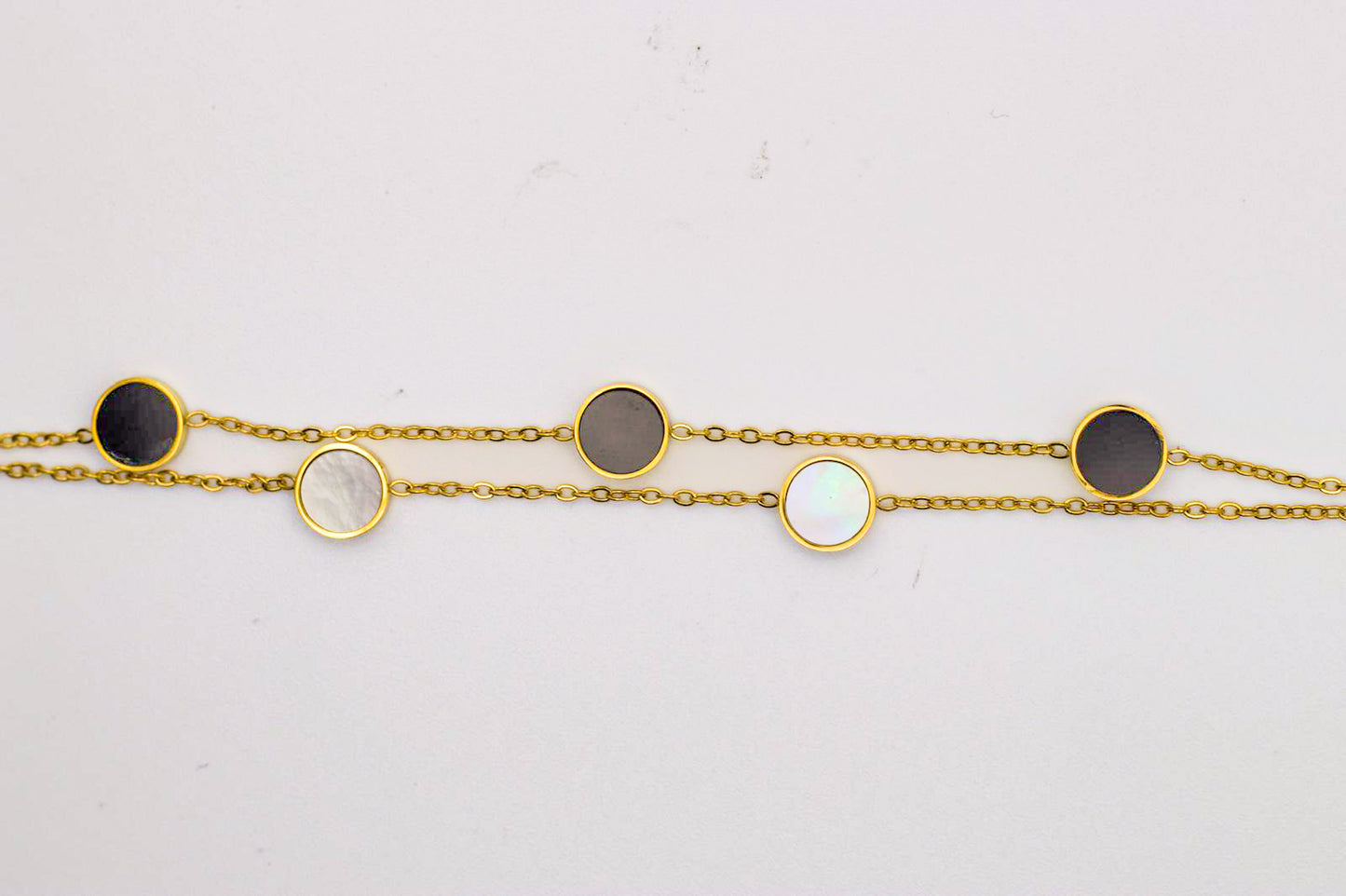 Monochrome Duo Disc Bracelet – Gold Plated Double Chain Elegance