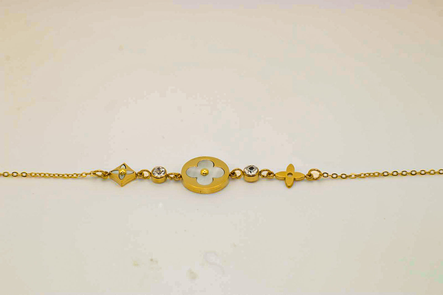 FleurElite Mother-of-Pearl Bracelet – Gold Plated Designer Charm Chain