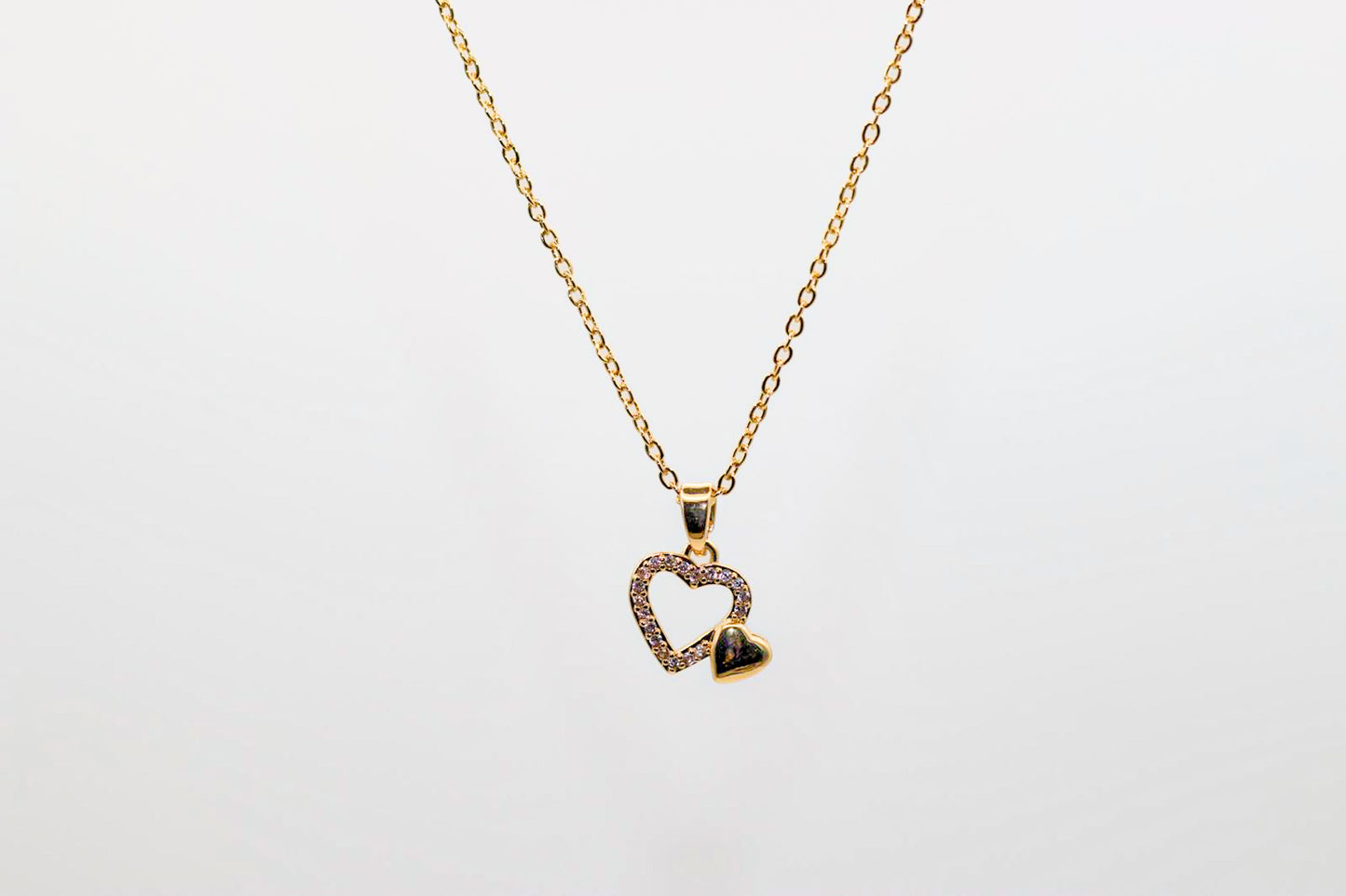 Amora Double Heart Necklace – Gold Plated Crystal Pendant