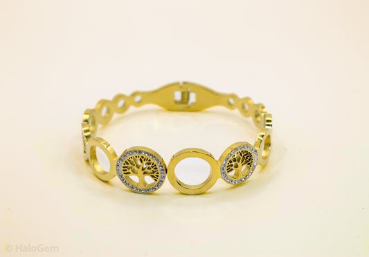 Eterna Tree of Life Gold Bangle Bracelet – Symbol of Growth & Strength