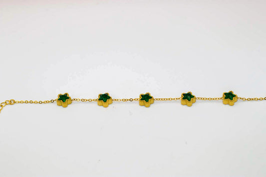 Emerald Clover Charm Bracelet – Gold Plated Designer Chain