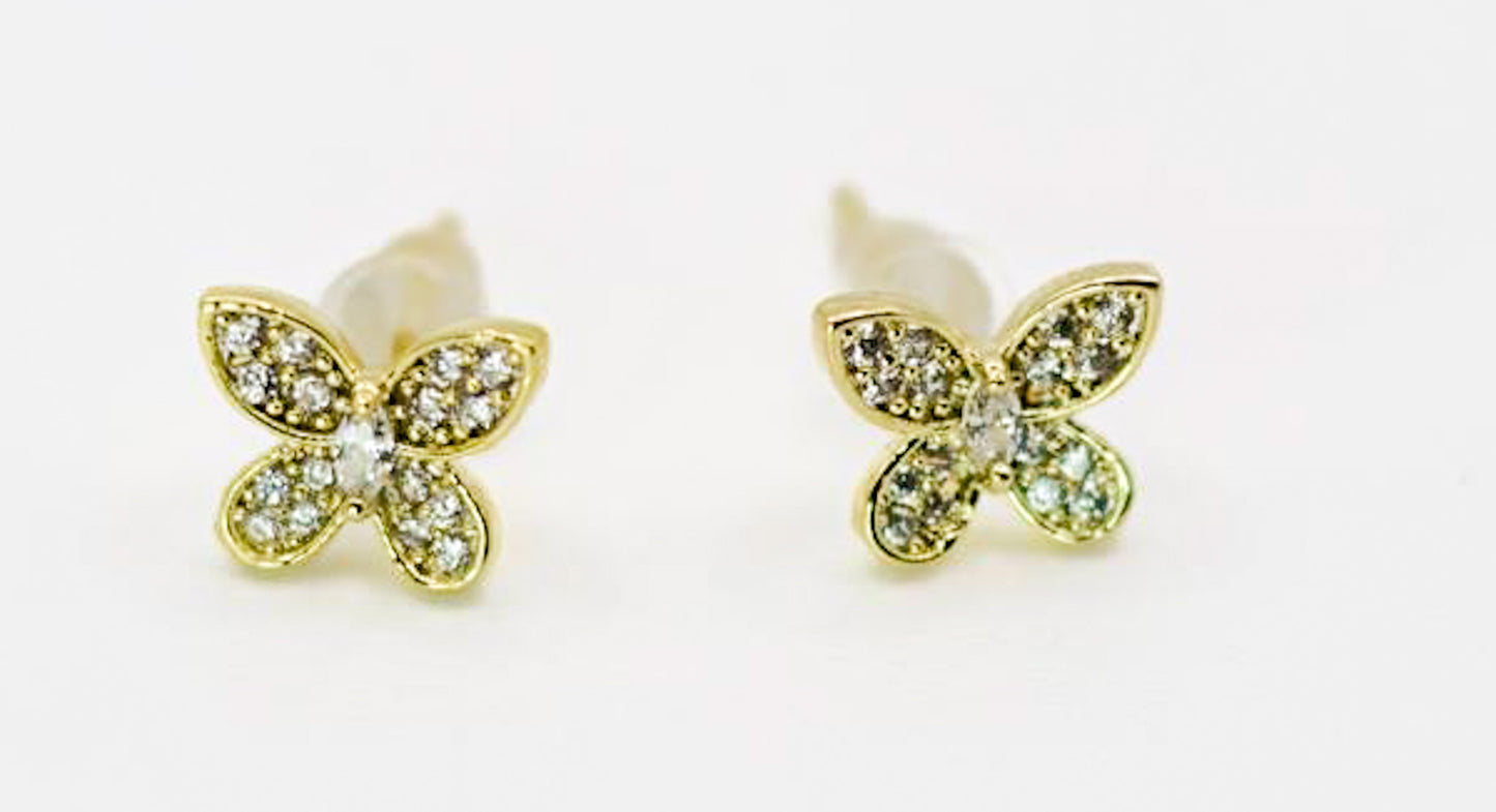 Mini Crystal Butterfly Stud Earrings – Gold Plated